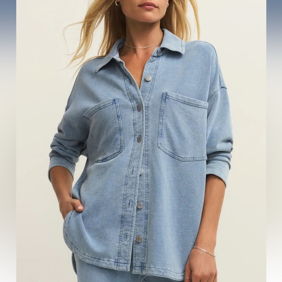 NWT Z Supply All Day Knit Denim Jacket Ocean Air Indigo Large